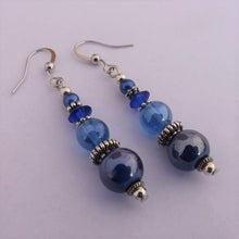 Load image into Gallery viewer, Dark Blue Handmade Bead Earrings on Sterling Silver Hooks
