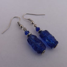Load image into Gallery viewer, Dark Blue Handmade Lampwork Bead Earrings
