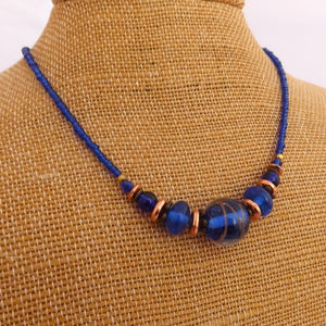 Dark Blue & Copper Handmade Bead Necklace