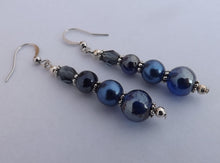 Load image into Gallery viewer, Dark Blue &amp; Grey Handmade Bead Earrings
