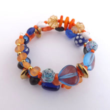 Load image into Gallery viewer, Dark Blue &amp; Orange Handmade Memory Wire Bead Bracelet
