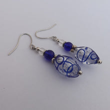 Load image into Gallery viewer, Dark Blue &amp; Silver Handmade Glass Bead Earrings

