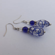 Load image into Gallery viewer, Dark Blue &amp; Silver Handmade Glass Bead Earrings
