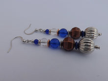 Load image into Gallery viewer, Dark Blue, Silver &amp; Copper Handmade Bead Earrings
