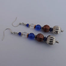 Load image into Gallery viewer, Dark Blue, Silver &amp; Copper Handmade Bead Earrings
