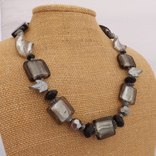 Load image into Gallery viewer, Dark Grey Square Foil Handmade Chunky bead necklace (Made in NZ)
