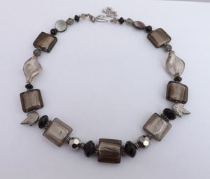 Dark Grey Square Foil Handmade Chunky bead necklace (Made in NZ)