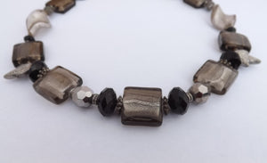 Dark Grey Square Foil Handmade Chunky bead necklace (Made in NZ)