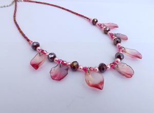 Dark Pink Bead & Shell Drop Handmade Necklace