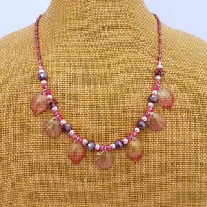 Dark Pink Bead & Shell Drop Handmade Necklace