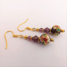 Load image into Gallery viewer, Dark Purple &amp; Gold Tone Cloisonné Handmade Bead Earrings
