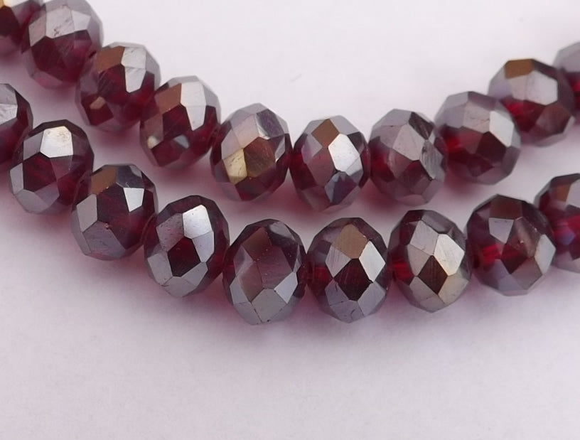 10pcs 6x8mm Dark Red AB Lustre  Crystal Cut Rondelle Beads