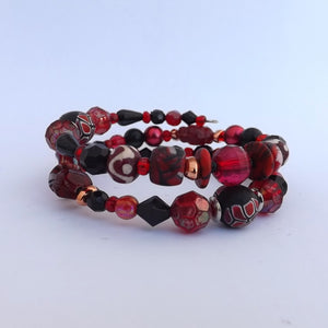 Dark Red Handmade Memory Wire Bead Bracelet