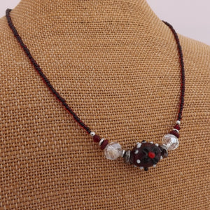 Dark Red, Black & White Lamp work & Seed Bead Handmade Necklace