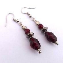 Load image into Gallery viewer, Dark Red, Grey &amp; Silver Handmade Bead Earrings
