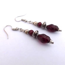 Load image into Gallery viewer, Dark Red, Grey &amp; Silver Handmade Bead Earrings
