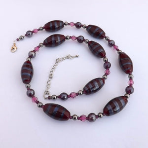 Dark Red & Purple Glitter Lamp Work Bead Handmade Necklace & Earrings Set