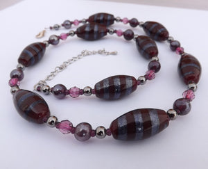 Dark Red & Purple Glitter Lamp Work Bead Handmade Necklace & Earrings Set