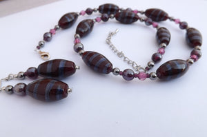 Dark Red & Purple Glitter Lamp Work Bead Handmade Necklace & Earrings Set