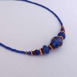 Dark Blue & Copper Handmade Bead Necklace