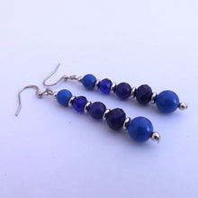 Load image into Gallery viewer, Dark Blue &amp; Silver  Tone Handmade Bead Earrings
