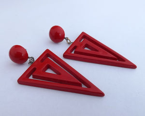 Dark Red Retro Acrylic Triangle Earrings