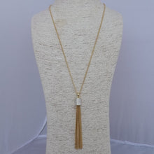 Load image into Gallery viewer, Faux Diamonds &amp; Gold Tone Chain Tassel Pendant on Long Chain
