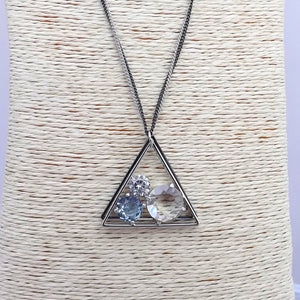 Faux Diamonds in Triangle, Long Chain Pendant Necklace
