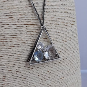 Faux Diamonds in Triangle, Long Chain Pendant Necklace