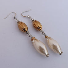 Load image into Gallery viewer, Faux Pearl &amp; Gold Large Handmade Bead Earrings
