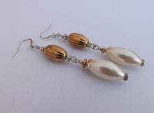 Load image into Gallery viewer, Faux Pearl &amp; Gold Large Handmade Bead Earrings
