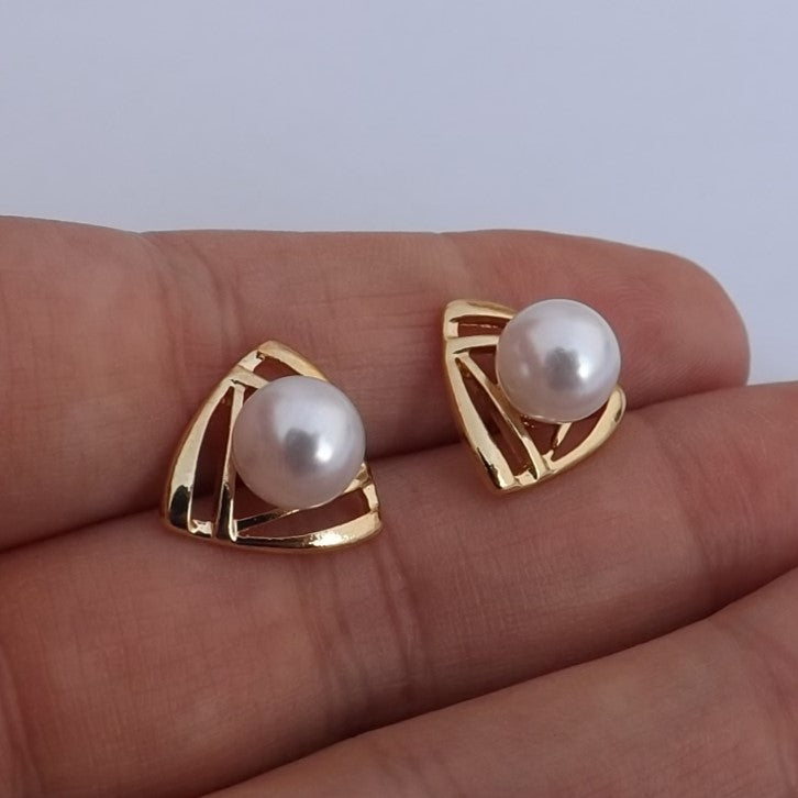 Faux Pearl & Gold Tone Stud Earrings