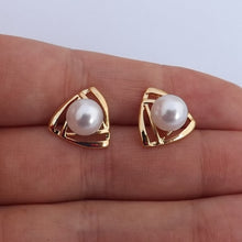 Load image into Gallery viewer, Faux Pearl &amp; Gold Tone Stud Earrings
