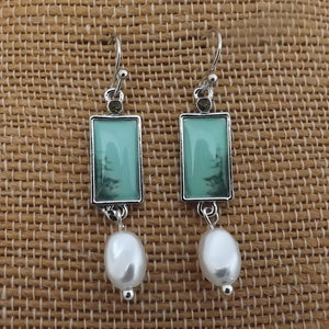 Faux Pearl, Grey & Silver Tone Earrings