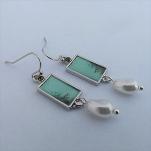 Faux Pearl, Grey & Silver Tone Earrings