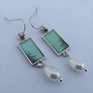 Faux Pearl, Grey & Silver Tone Earrings