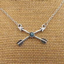 Load image into Gallery viewer, Faux Turquoise &amp; Silver Tone Arrow Necklace
