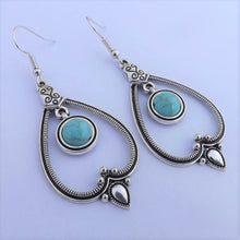 Load image into Gallery viewer, Faux Turquoise &amp; Silver Tone Drop Earrings
