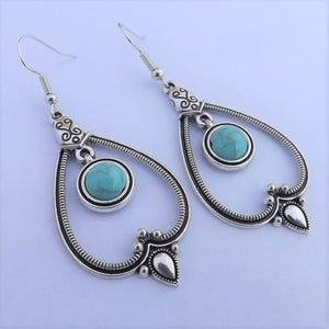 Faux Turquoise & Silver Tone Drop Earrings