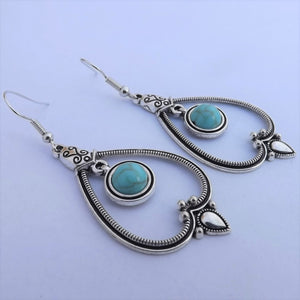 Faux Turquoise & Silver Tone Drop Earrings