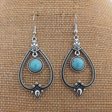 Load image into Gallery viewer, Faux Turquoise &amp; Silver Tone Drop Earrings
