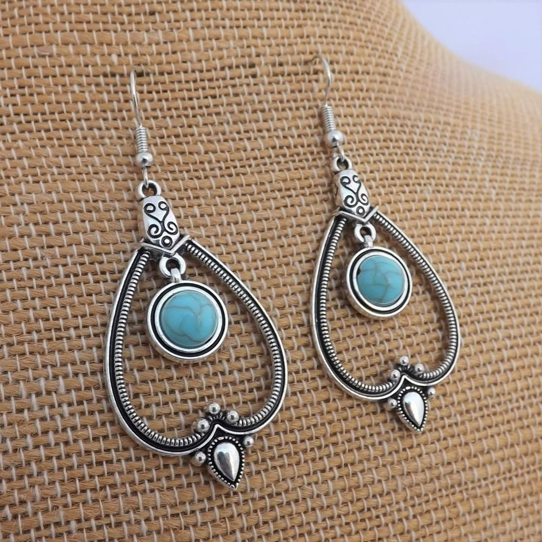 Faux Turquoise & Silver Tone Drop Earrings