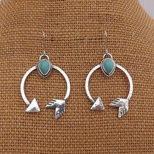 Load image into Gallery viewer, Faux Turquoise &amp;  Silver Tone Arrow Earrings
