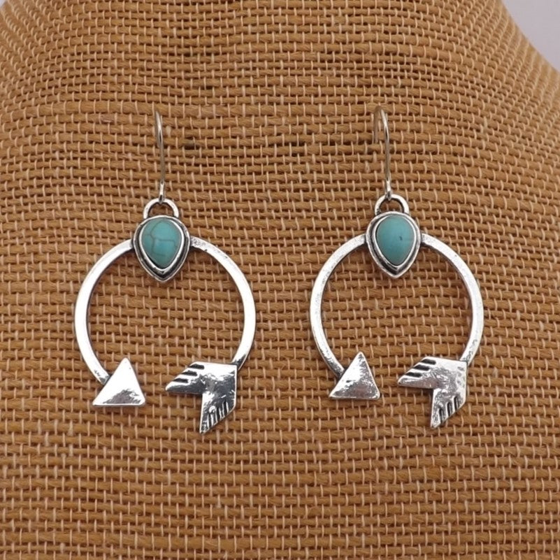 Faux Turquoise &  Silver Tone Arrow Earrings