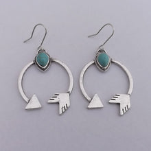 Load image into Gallery viewer, Faux Turquoise &amp;  Silver Tone Arrow Earrings
