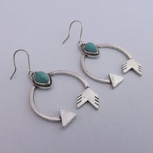 Load image into Gallery viewer, Faux Turquoise &amp;  Silver Tone Arrow Earrings
