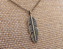 Load image into Gallery viewer, Feather Bronze Tone Pendant Necklace
