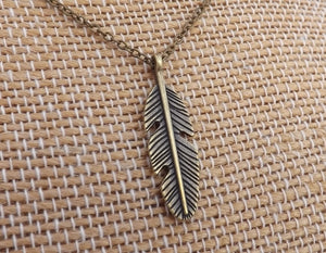 Feather Bronze Tone Pendant Necklace