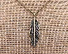 Load image into Gallery viewer, Feather Bronze Tone Pendant Necklace
