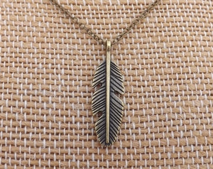 Feather Bronze Tone Pendant Necklace